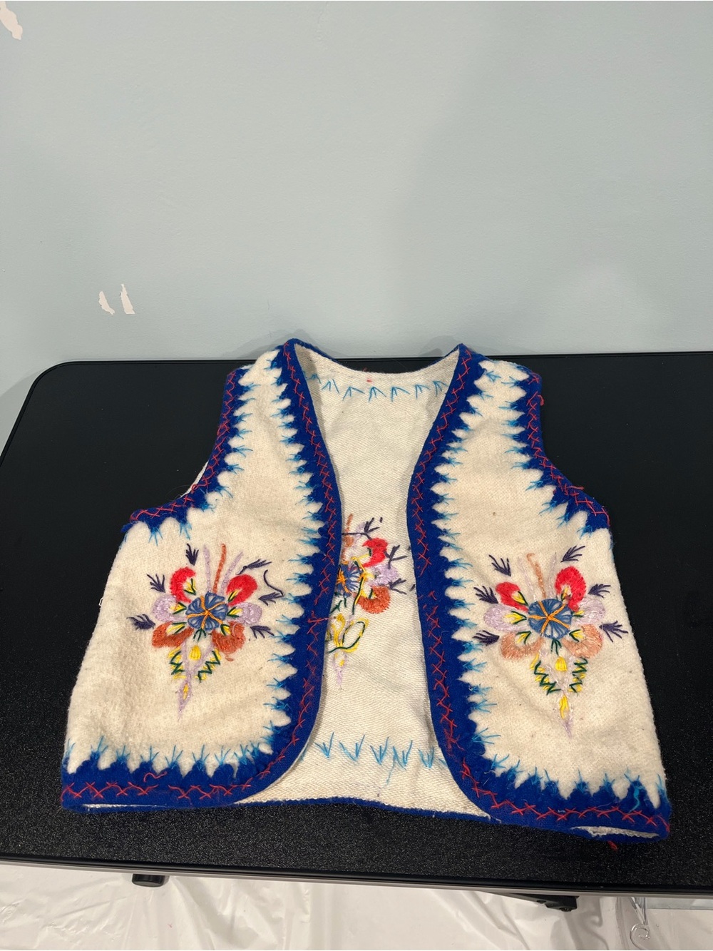 vintage 1970s Polish traditional folk hand-embroidered felted wool vest